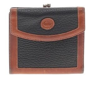 VTG DOONEY BOURKE AWL NAVY/ BRIT TAN FRENCH WALLET KISS LOCK COIN POCKET CARD